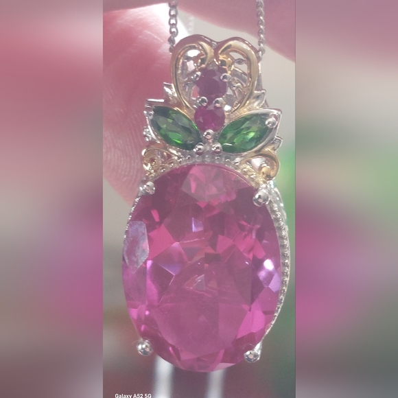 Pink spinel "berry" with topaz and ruby accents sterling 14k vermeil - Picture 16 of 16